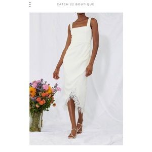 Saylor White Feathered Dress Sz S